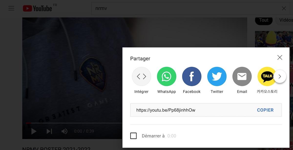 Options de partage YouTube